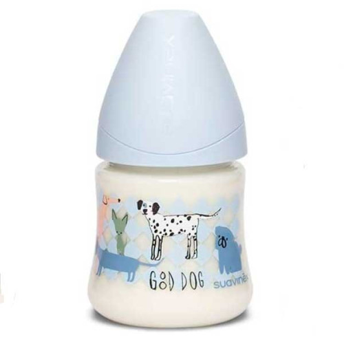 Biberón 150 ml. flujo lento (látex) pavo azul. Suavinex