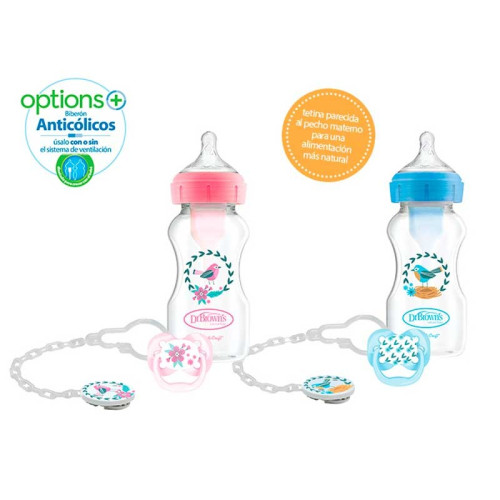 Biberón Anticólico Boca Ancha + chupete + broche 270 ml. DrBrown´s