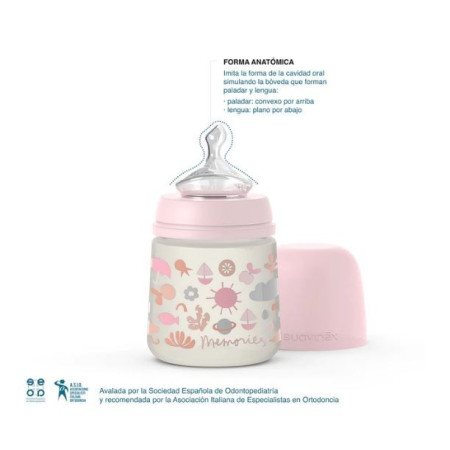 Biberón tetina anatómica silicona T1S MEMORIES 150 ml . Suavinex