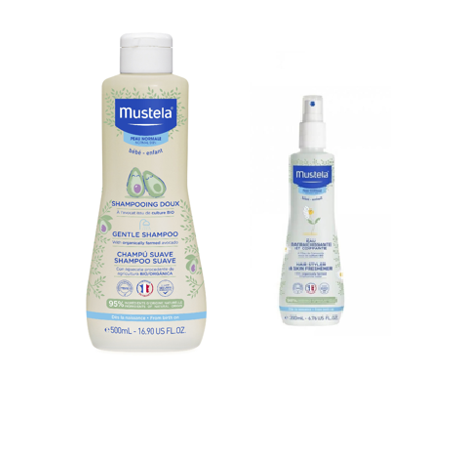 Duplo Champú suave bebe + Agua de peinar . Mustela
