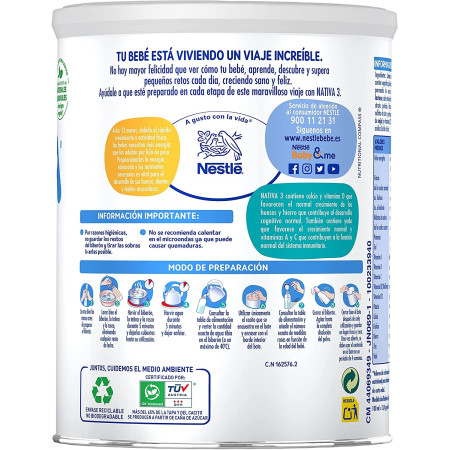 Leche Crecimiento NATIVA 3, Nestlé 800g