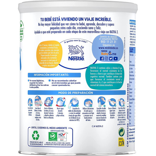 Leche Crecimiento NATIVA 3, Nestlé 800g