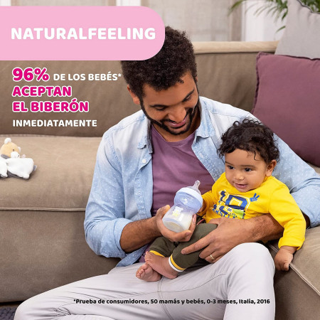 Biberón Natural Feeling anticólico silicona 250 ml. Chicco