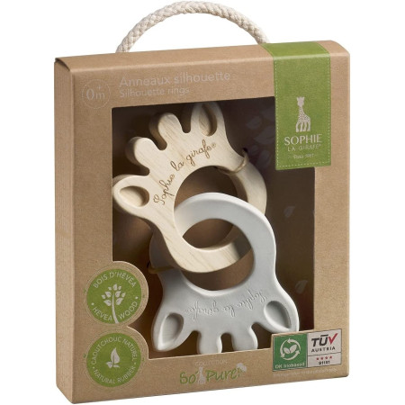 Mordedor anillo silueta caucho&madera. Sophie la girafe