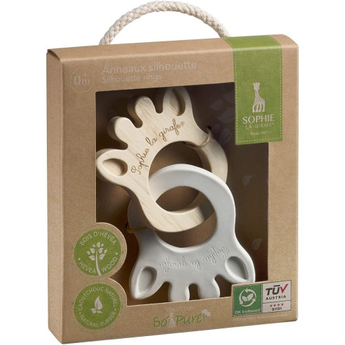 Mordedor anillo silueta caucho&madera. Sophie la girafe