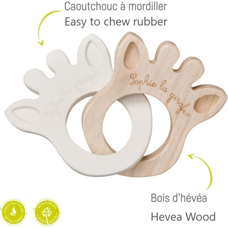 Mordedor anillo silueta caucho&madera. Sophie la girafe