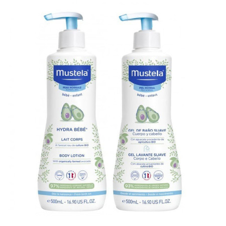Duplo Hydra Bebés 500ml + Gel de baño 500ml . Mustela Edición Especial