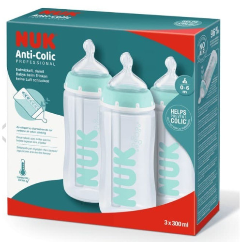 Set 3 biberones First Choice anticólicos (0-6m) Silicona 300ml. Nuk