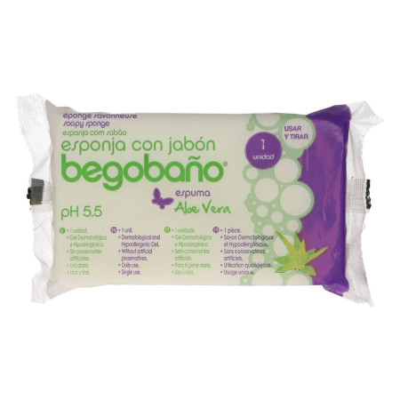 Esponja de espuma con jabon y aloe vera. Begobaño