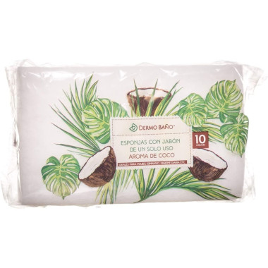 Esponjas de fibra con jabón y aroma de coco (10 ud). Dermobaño