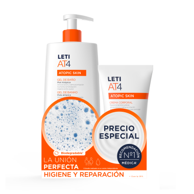 Leti At4 Gel de baño 750ml+ crema protectora 200ml. Atopic Skin