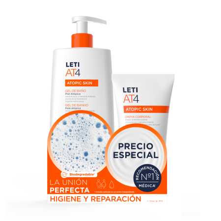 Leti At4 Gel de baño 750ml+ crema protectora 200ml. Atopic Skin