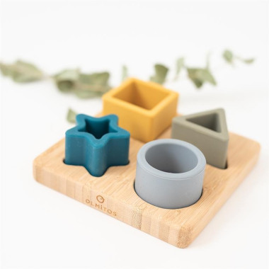 Puzzle madera bambú y figuras de silicona. Olmitos