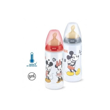Biberón First Choice Mickey control temperatura, Látex (+6) 300ml.Nuk