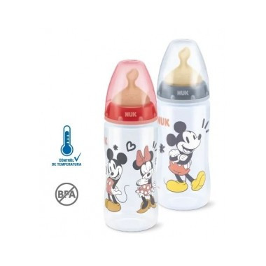 Biberón First Choice Mickey control temperatura, Látex (0-6) 300ml.Nuk