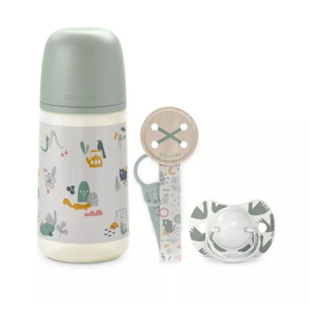 Pack de biberón Anticólico 270 ml + Chupete 0/6 Meses + Sujeta-chupete. Suavinex