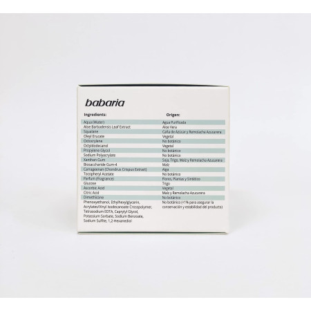 Crema facial hidratante con Aloe Vera 24H. Babaria