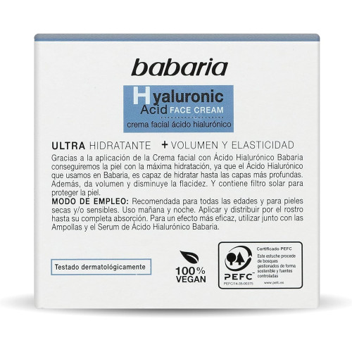 Crema facial ultra hidratante con ácido hialurónico 50ml. Babaria
