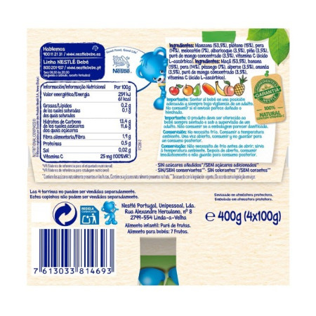 Tarrinas pure 7 frutas ( 4x100g) .Nestlé