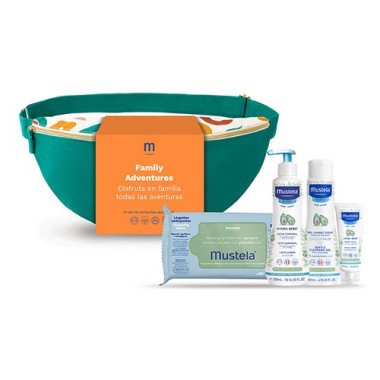 Riñonera bag Family Adventures con 4 productos Bio.Mustela