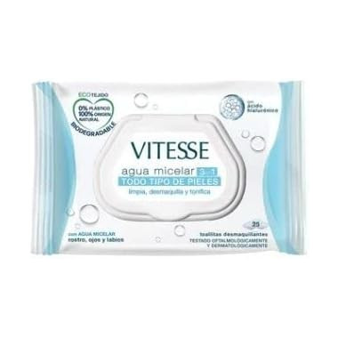 Toallitas desmaquillantes 3 en 1 con agua micelar 25uds. Vitesse