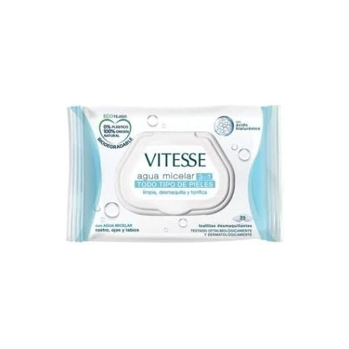 Toallitas desmaquillantes 3 en 1 con agua micelar 25uds. Vitesse