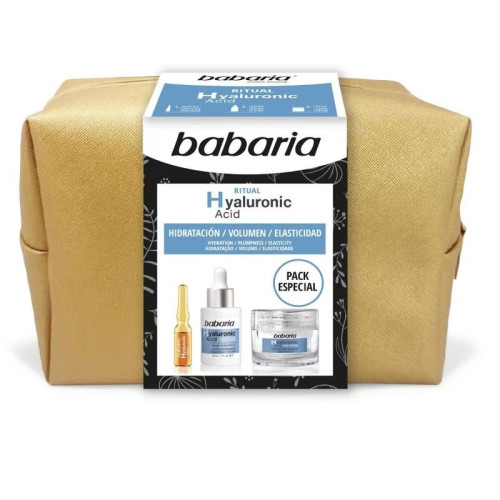 Pack especial Babaria neceser dorado, ritual Hyaluronic ( ampolla+serum +crema)