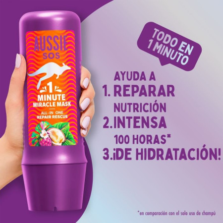 SOS mascarilla 1 minuto miracle mask. All in one repair rescue 250 ml . Aussie