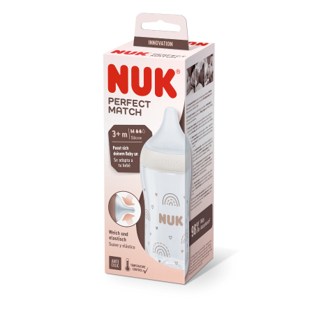 Biberón NUK Perfect Match Cristal Silicona Arcoíris | Más Pañales