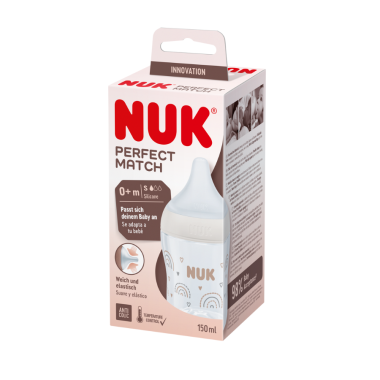 Biberón NUK Perfect Match Arcoíris Control Temp y Silicona | Más Pañales