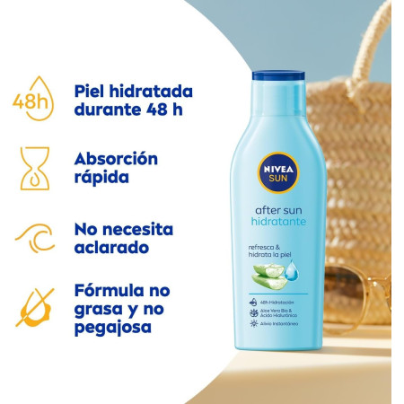 After Sun loción hidratante, aloe vera & acido hialurónico(200ml). Nivea