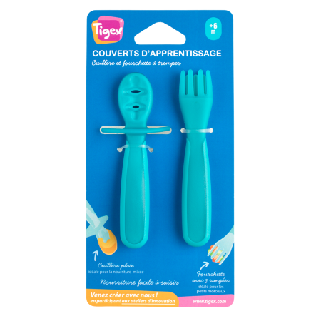 Set de Cubiertos de Aprendizaje Tigex 6m+ (Tenedor + Cuchara)| Más pañales