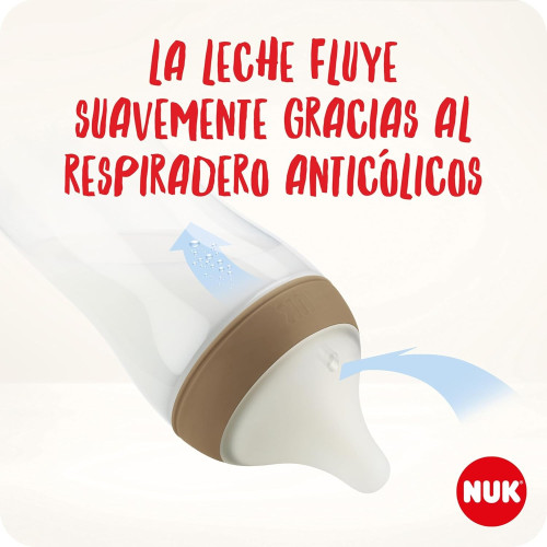 Biberón NUK Perfect Match Arcoíris Control Temp y Silicona | Más Pañales