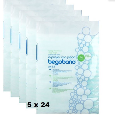 Esponjas de fibra con jabón (5x24 uds). Begobaño