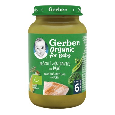 GERBER Potito Organic Brócoli, guisantes con pavo. Nestle
