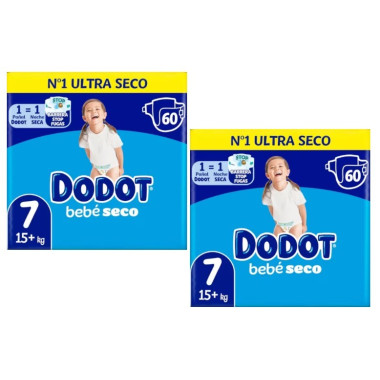 Pañales Dodot Bebé-seco Talla 7 (15 a 24 kg). Pack Ahorro 2 x60