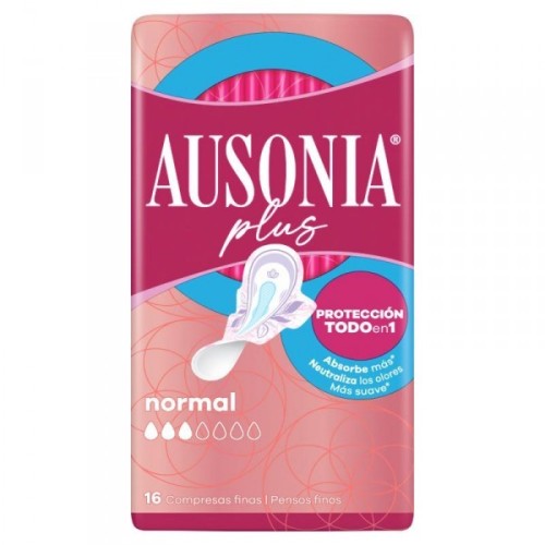 Compresas plus normal con alas. Ausonia Plus , Pack Ahorro 4x16 undProtección y Comodidad