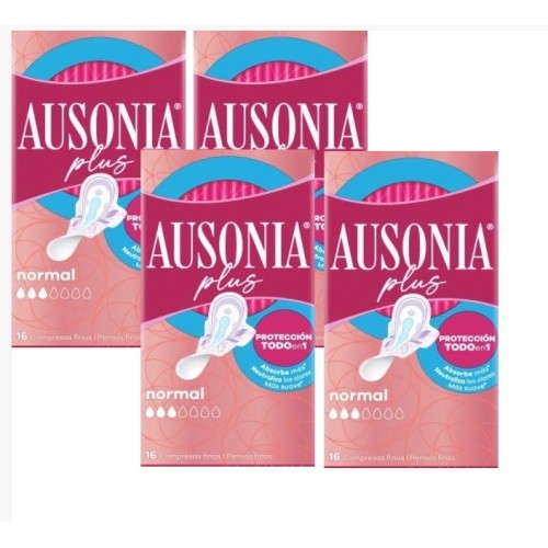 Compresas plus normal con alas. Ausonia Plus , Pack Ahorro 4x16 undProtección y Comodidad