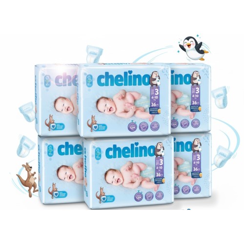 Pañal Chelino Talla 3 (4-10 kg).Tumbado 36 Ud.