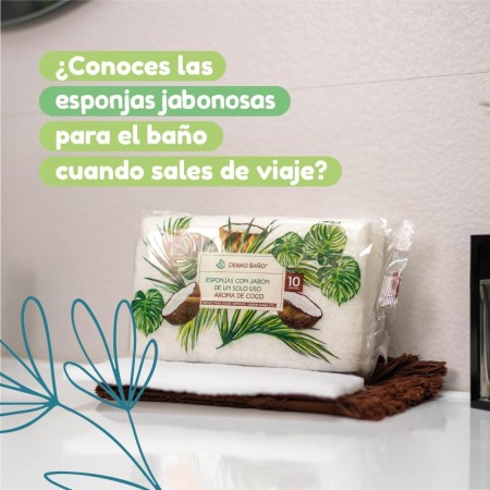 Esponjas de fibra con jabón y aroma de coco Dermobaño. Pack Ahorro
