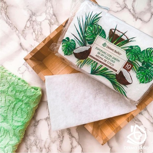 Esponjas de fibra con jabón y aroma de coco Dermobaño. Pack Ahorro