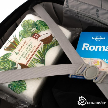 Esponjas de fibra con jabón y aroma de coco Dermobaño. Pack Ahorro