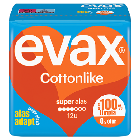 Compresas Evax Cottonlike Alas Súper. Pack Ahorro