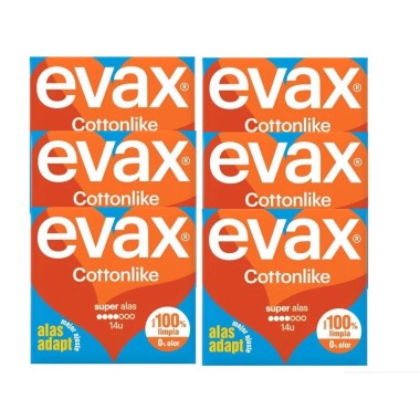 Compresas Evax Cottonlike super alas. Pack Ahorro