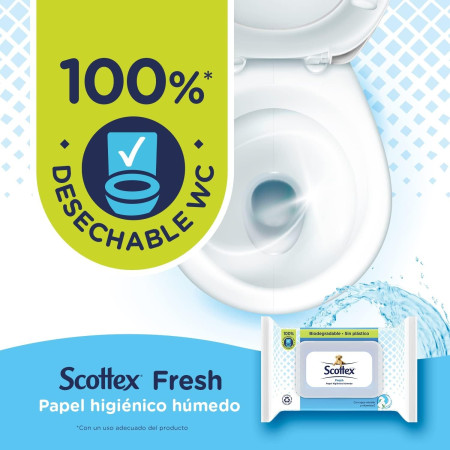 Toallitas papel húmedo con agua micelar y vitaminas E Scottex. Pack Ahorro 6 x 74