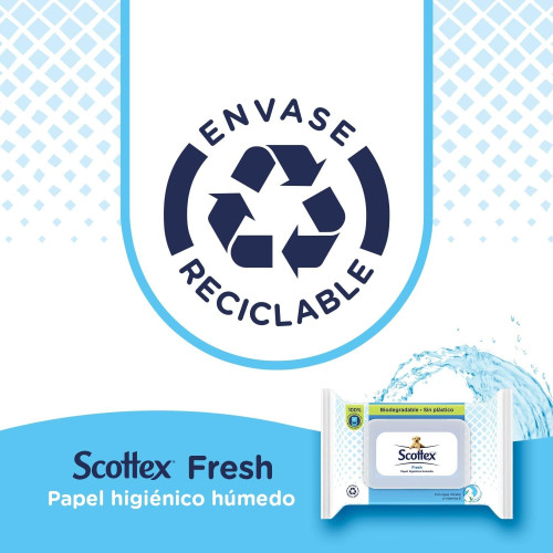 Toallitas papel húmedo con agua micelar y vitaminas E Scottex. Pack Ahorro 6 x 74