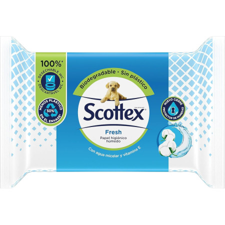 Toallitas papel húmedo con agua micelar y vitaminas E Scottex. Pack Ahorro 6 x 74