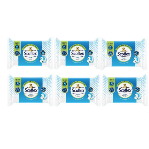 Toallitas papel húmedo con agua micelar y vitaminas E Scottex. Pack Ahorro 6 x 74