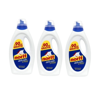 Detergente Liquido delicado a Mano Norit. Pack Ahorro 3 x 1125 + 90 ml. Norit
