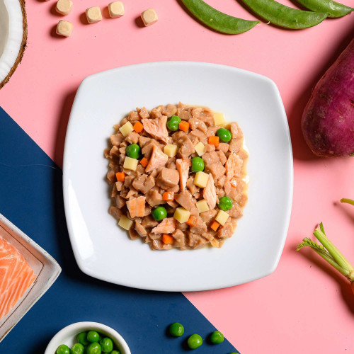 Pouch de salmón y verduras para perros MOOCHIE pelaje radiante